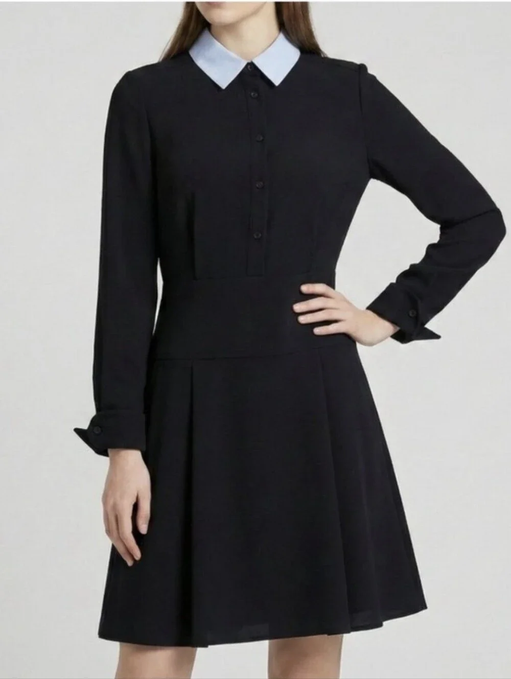 COACH Shirt Dress Black With Blue Detachable Collar Size 2